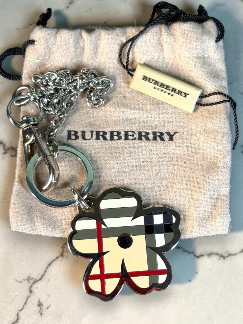 Burberry Vintage Prorsum Flower Bloom Nova Check Bag Charm Keychain with COA